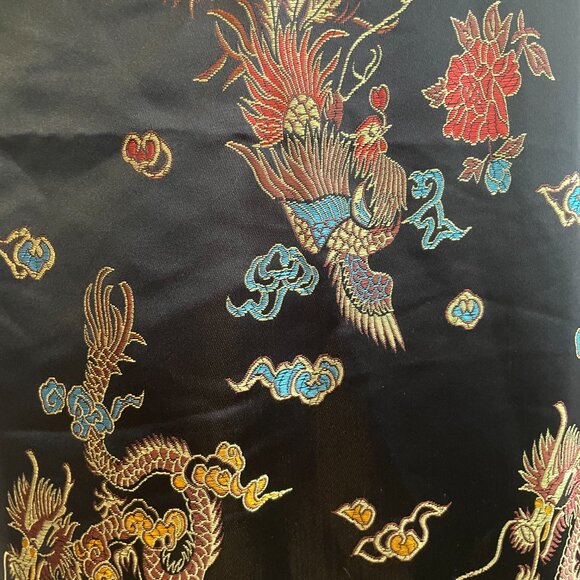 Vintage black qipao dress with dragon and rooster print - Picture 3 of 9